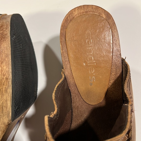 Candies - 9, block wooden heel, leather slip on clogs, 90s - Picture 4 of 12